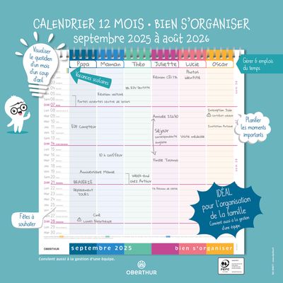 3664447194769-Calendrier mensuel Bien s'organiser - 30 x 30 cm - 12 feuillets - Oberthur-P_405228534_1-0