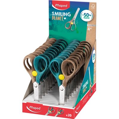 3154144731218-Maped Smiling Planet - Ciseaux Security 13 cm - 50% en fibre de bois - bouton de sécurité--0