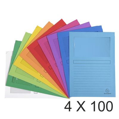 3130632501006-Exacompta Forever - 4 Paquets de 100 Chemises à fenêtre - 120 gr - couleurs assorties--0