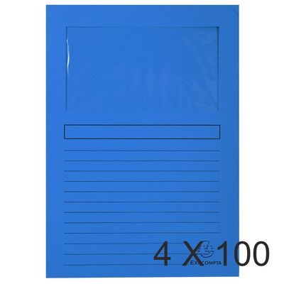 3130632501020-Exacompta Forever - 4 Paquets de 100 Chemises à fenêtre - 120 gr - bleu vif--0