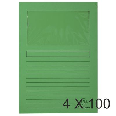3130632501037-Exacompta Forever - 4 Paquets de 100 Chemises à fenêtre - 120 gr - vert vif--0