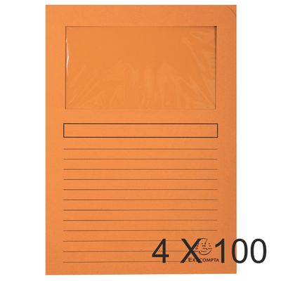 3130632501044-Exacompta Forever - 4 Paquets de 100 Chemises à fenêtre - 120 gr - orange--0