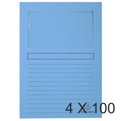 3130632501068-Exacompta Forever - 4 Paquets de 100 Chemises à fenêtre - 120 gr - bleu clair--0