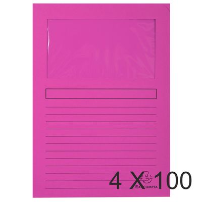 3130632501082-Exacompta Forever - 4 Paquets de 100 Chemises à fenêtre - 120 gr - fuchsia--0