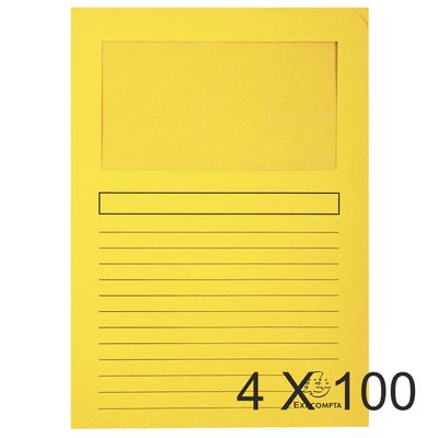 3130632501099-Exacompta Forever - 4 Paquets de 100 Chemises à fenêtre - 120 gr - jaune--0