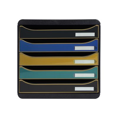 9002493095052-Exacompta NeoDeco - Module de classement 5 tiroirs - noir/bleu/or-Avant-0