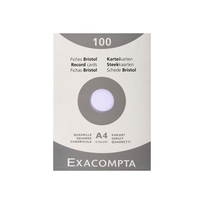 3020122370246-Exacompta - Pack de 100 Fiches bristol - A4 - petits carreaux - blanc-Avant-0
