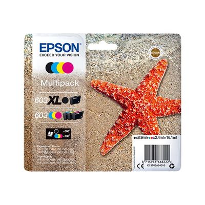 8715946668222-Epson 603 Etoile de mer - pack de 4 - noir XL, jaune, cyan, magenta - cartouche d'encre originale-Avant-1