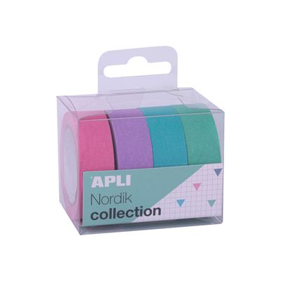 8410782188162-Apli Nordik Collection - 4 rubans washi - 15 mm x 10 m - rose, vert émeraude, mauve, bleu -Angle gauche-0