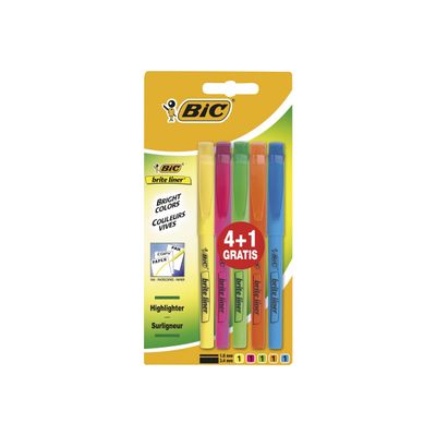 3086123117204-BIC Brite Liner - 5 Surligneurss - Pointe fine - Couleurs assorties-Avant-0