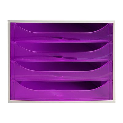 9002493423374-Exacompta Ecobox - Module de classement 4 tiroirs - gris/violet transparent-Avant-0