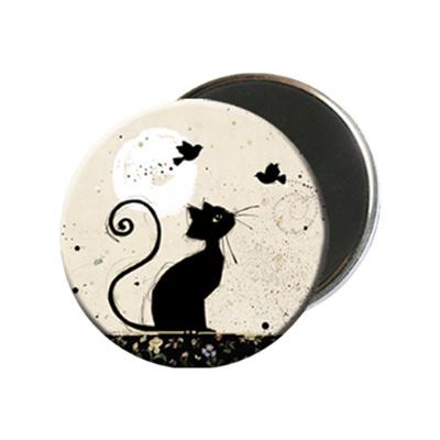 3700572713205-Kiub Bug Art - Magnet rond en verre - Chat Oiseaux-Avant-0