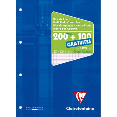 3329680658194-Clairefontaine - Bloc de cours - A4 - 300 pages - grands carreaux (Seyes) - perforé--0