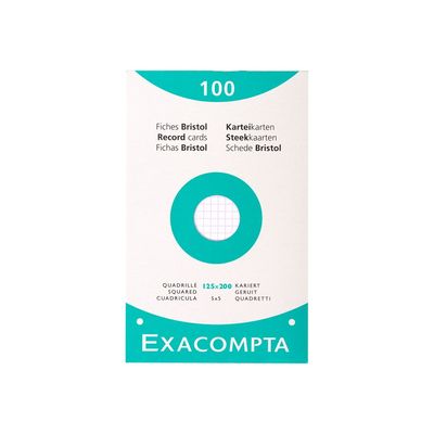 3130630136033-Exacompta - Pack de 100 Fiches Bristol - 12,5 x 20 cm - petits carreaux - perforées - blanc-Avant-0