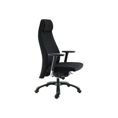 3660916034154-Fauteuil de bureau GOXOA - accoudoirs réglables - appui-tête intégré - tissu noir-Angle gauche-1