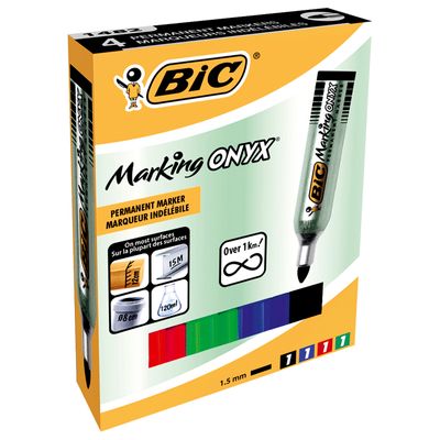 3086123010048-BIC ONYX 1482 - Pack de 4 marqueurs permanents - pointe ogive - couleurs assorties--0