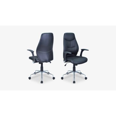 3397701921510-Fauteuil de bureau BRONTES - accoudoirs rabattables - appui-tête intégré - noir--3