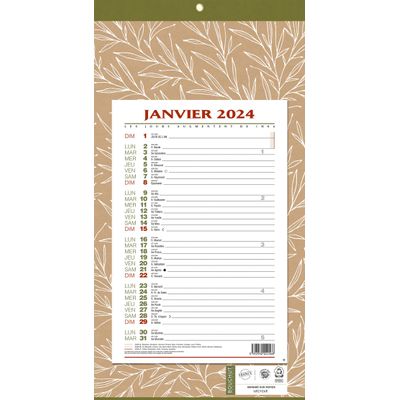 3592930026917-Bouchut 409 Natura - Calendrier de bloc mensuel à feuillets - 19 x 36 cm - beige--0