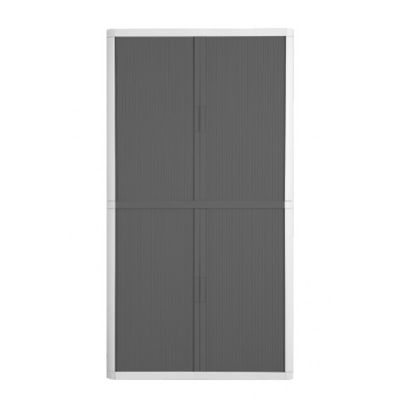 0000005045471-Armoire haute à rideaux EASY OFFICE - 110 x 204 x 41,5 cm - Corps blanc - Rideaux et poignée anthraci--0