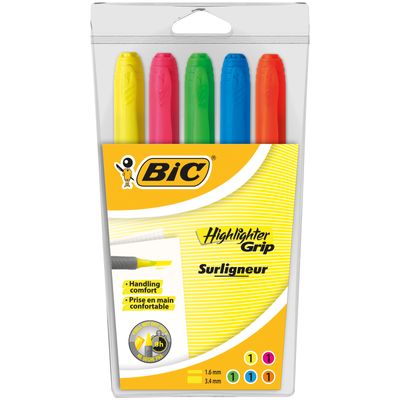 3086126633800-BIC Marking Highlighter Grip - Pack de 5 surligneurs - couleurs assorties--0