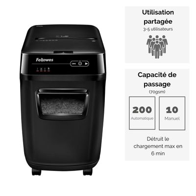 043859676125-Fellowes AutoMax 200C - destructeur de documents coupe croisée - 200 feuilles - Corbeille 32 litres - anti-bourrage - destruc--1
