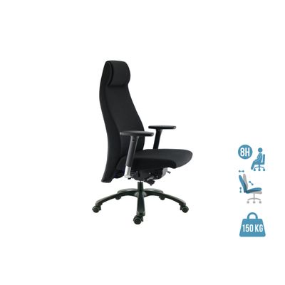3660916034154-Fauteuil de bureau GOXOA - accoudoirs réglables - appui-tête intégré - tissu noir--0