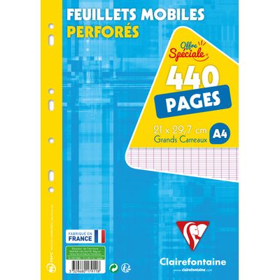 3329680179118-Clairefontaine - feuillets mobiles - 440 pages - A4 - grands carreaux (Seyes) - perforées--0