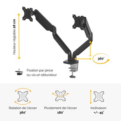 0043859716968-Fellowes Platinum series - Bras porte écran double jusqu'à 27'' par bras - facilement réglable -  fixation --3