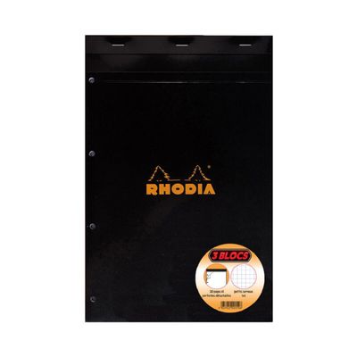 3037922020196-Rhodia - Pack de 3 Blocs notes - 21 x 31,8 cm - 160 pages - petits carreaux - noir--0