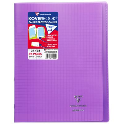 3037929814019-Clairefontaine Koverbook - Cahier polypro 24 x 32 cm - 96 pages - grands carreaux (Seyes) - disponible dans diff--1