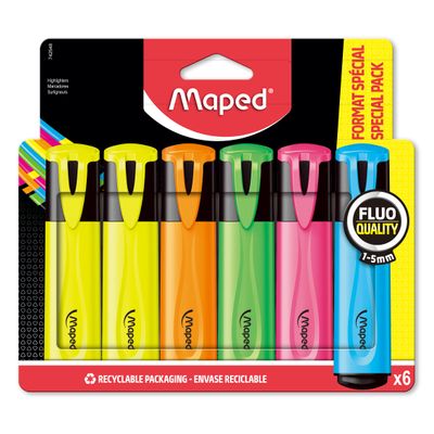 3154147425459-Maped Fluo Peps - Pack de 6 surligneurs - couleurs assorties--0