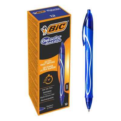 3086123498303-Bic Gelocity QuickDry - Pack de 12 rollers - 0,7 mm - bleu--0