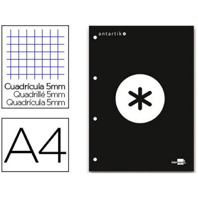 8423473794146-Antartik - Bloc noir de feuilles simples A4 - 100 pages - petits carreaux - perforées--0