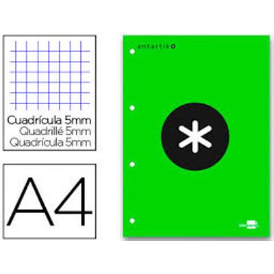 8423473794160-Antartik - Bloc vert de feuilles simples A4 - 100 pages - petits carreaux - perforées--0