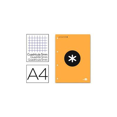 8423473794184-Antartik - Bloc orange de feuilles simples A4 - 100 pages - petits carreaux - perforées--0