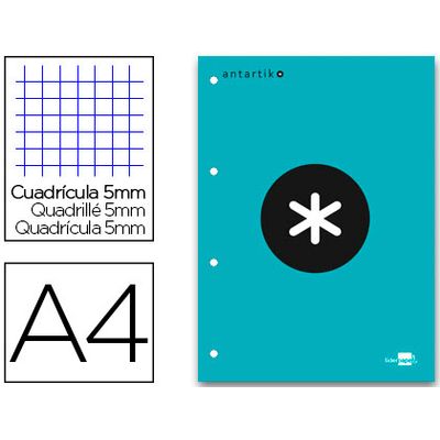 8423473794191-Antartik - Bloc turquoise de feuilles simples A4 - 100 pages - petits carreaux - perforées--0