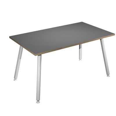 2012349510797-Table haute - 140 x 80 x 105 cm - Pieds métal blancs - Anthracite chants chêne--0