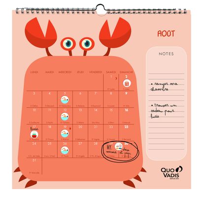 3371010442744-Calendrier à feuilles Kawaii - Septembre à Août - 30 x 30 cm - animaux - Quo Vadis--1