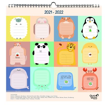3371010442744-Calendrier à feuilles Kawaii - Septembre à Août - 30 x 30 cm - animaux - Quo Vadis--2