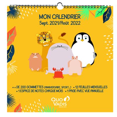 3371010442744-Calendrier à feuilles Kawaii - Septembre à Août - 30 x 30 cm - animaux - Quo Vadis--0