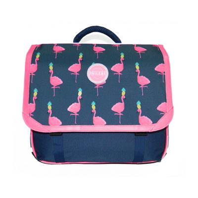 4891320442689-Phileas - Cartable Flamants roses 38 cm - 2 compartiments - marine  - Bagtrotter--0