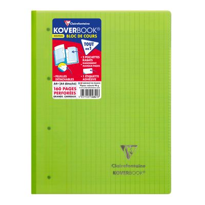 3037920048413-Clairefontaine Koverbook - Bloc de cours agrafé A4+ - 160 pages détachables perforées - grands carreaux (Seyes) - disponible dans diff--5