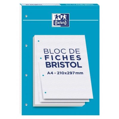 3020120150833-Oxford - Pack de 30 Fiches Bristol - A4 - petits carreaux - perforées - blanc--0