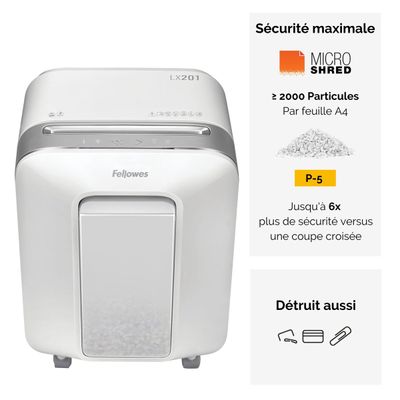 0043859751525-Fellowes Powershred LX201 - destructeur de documents coupe croisée microparticules - 12 feuilles - Corbeille --3