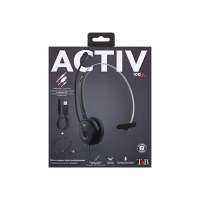 3303170104613-T'nB ACTIV 100M - casque filaire avec micro - mono oreillette - noir-Avant-3