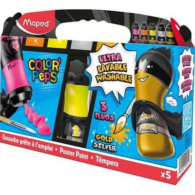 3154148100126-Maped Color'Peps - 5 bouteilles peinture - fluo et métal - 75 ml--0