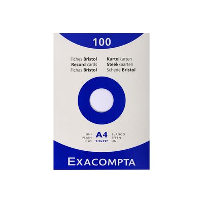 3130630133063-Exacompta - Pack de 100 Fiches Bristol - A4 - unies - non perforées - blanc-Avant-0