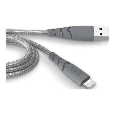 3571211490128-Force Power - Câble Ultra-renforcé - USB-A -  Lightning  - 1.2 m - 2.4A - Gris - Garanti -Angle gauche-0