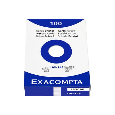 3130630133094-Exacompta - Pack de 100 Fiches Bristol - 10 x 14.8 cm - unies - non perforées - blanc-Avant-0