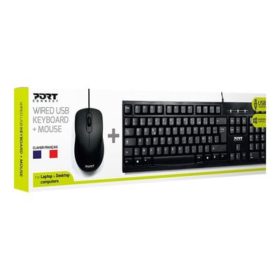 3567049009007-PORT Connect - ensemble clavier et souris filaire - Azerty-Angle gauche-0